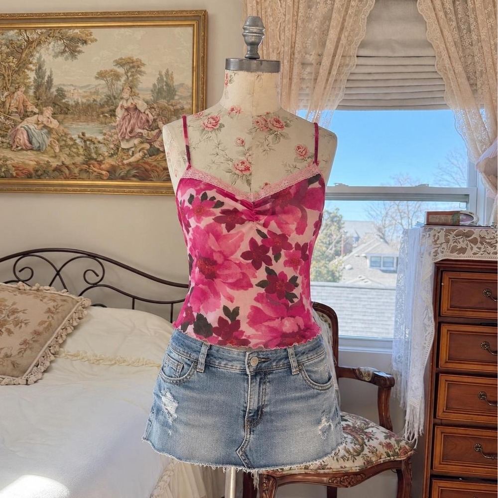 y2k pink floral cami